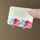 Daiiibabyyy  Romantic Red Blue Gradient Heart Stud Earrings for Women Girls Korean Style Sweet Irregular Ellipse Earrings Niche Jewelry Gifts