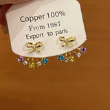 Daiiibabyyy  Korean Colorful Crystal Bow Stud Earrings for Women Girls Exquisite Sliver Color Bowknot Climbing Earrings Wedding Jewelry Gifts