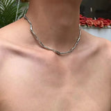 DAIIIBABYYY  -  New Irregular Wave Shape Chain Men Necklace Advanced Sense Stainless Steel Figaro Cuban Chain Necklace For Men Women Jewelry ﻿