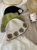 Daiiibabyyy  Crochet Floral Panama Fisherman Bucket Hat Women's Spring Summer Sun Protection Outdoor Travel Breathable Foldable