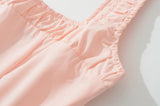 Daiiibabyyy  Sexy Pink Elastic Strap Tank Dress Ruched Slash Neck Zipper Back Slim Low Waist Hem Swing Midi Long Robe Sleeveless Vestidos