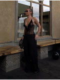 Daiiibabyyy  Women's Black Lace Bodysuit Sexy Deep V Neck Sleeveless Spaghetti Strap Slim Fit Corset Style Bodysuit Tops For Party Clubwear