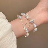 DAIIIBABYYY  -  Fashion Korean Sweet Crystal Beads Bracelet for Women Exquisite Feather Butterfly Tassel Charm Bracelet Girls Party Jewelry Gift