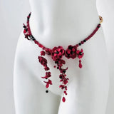DAIIIBABYYY  -  Fashion Retro Multilayer Red Flower Beaded Waist Chain For Women's Sweet Cool Temperament Body Accessories Party Belts
