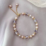 DAIIIBABYYY  -  Pink Irregular Imitation Baroque Pearl Chain Bracelets for Women Purple Crystal Beaded Adjustable Bracelets Bangles Hand Jewelry
