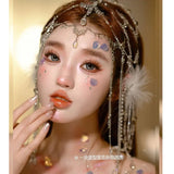 Daiiibabyyy  Hair Ornament Elf Butterfly Mermaid Headwear Hani Princess Forehead Ornament Rhinestone Tassel Eyebrow Heart Pendant