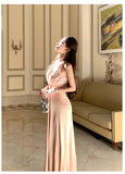 Daiiibabyyy  2026 Summer French Fashion Light Luxury Evening Gown Women V-neck Backless Sexy Sleeveless Satin Dress Chic Elegant Banquet Gown