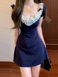 DAIIIBABYYY  -  French Style Hot Girl Flying Sleeve Dress Women's Summer Pure Sexy Lace Slim Fit A-line Short Dress Fashion Female Clothes