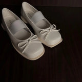 Daiiibabyyy  Leather Version Mary Janes Women's Shoes Butterfly Knot Genuine Leather Ballet Thick Bottom Low Top Casual Slip-On Shoes