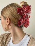 DAIIIBABYYY  -  1pcs bohemian versatile unique hair clip, red cashew flower bow grab clip sweet shark clip resort ponytail clip fashion headwear