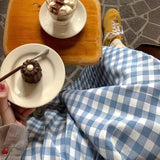 DAIIIBABYYY  -  Summer Milk Dopamine Blue Checkered Skirt, Sweet Pear Shaped Figure, Medium Length A-line Umbrella Skirt