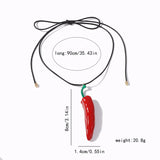Daiiibabyyy  Diy Enamel Red Chili Pendant Necklace for Women Handmade Woven Rope Collarbone Chain Simple Cartoon Holiday Party Accessory Gift