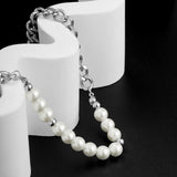 DAIIIBABYYY  -  Hip Hop Asymmetric Curb Cuban Link Chain Necklace For Men Classic Imitation Pearl Beaded Collar High Quality Neo-gothic Jewelry