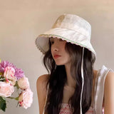 Daiiibabyyy  Women's Cute Hats Blue Bucket Hats Weet Style Lace Sweet Girl Fisherman Hat Summer Sun Protection Hat Trend Korean Version Caps