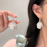 Daiiibabyyy  Summer Fresh Sky Blue Crack Texture Petal Tassel Dangle Earrings for Women Sliver Tone Korean Temperament Vacation Jewelry Gifts
