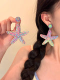 Daiiibabyyy  Cute Earrings Exaggerated Personalized Sea Salt Star Earrings Women's Vacation Style Summer Seaside Kawaii Earrings Accessories
