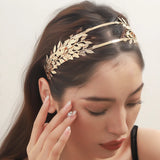 Daiiibabyyy  European and American Retro Metal Wide Faced Branch Leaf Headband Bride Goddess Headwear Women Fashion Jewelry Hair Accessories