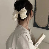 Daiiibabyyy Vintage Cream White Pearl Bow Tiara Hair Clip For Women Hair Accessories 2024 Summer NEW Barrettes Female Elegant Hairpin