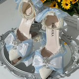 Daiiibabyyy  Blue Shoes Woman Black Brown Luxury Evening Heel Lolita Heels Elegant Heels Women Bride Bridal Heels for Women Party Shoes