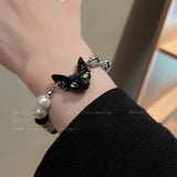 Daiiibabyyy Black Cat Pearl Patchwork Bracelets Women Tide Ins Design Sense Senior Girlfriends Bracelet Party Jewelry Gift