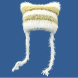 Daiiibabyyy  Cat Ear Contrast Stripe Handmade Crochet Plush Hat Children's cute ear protection warm imitation mink wool cap in winter