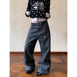 Daiiibabyyy  Autumn Y2K Vintage 90s Gray Striped High Waist Wide Leg Pants Women Long Loose Trousers Full Length Bottom Jeans Pants