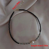 Daiiibabyyy Natural Stone Necklace For Women K-pop Black Spinel Freshwater Ethnic Pearl Choker Crystal Chip Bead Bracelet Earring Jewelry