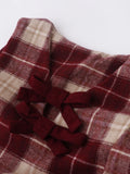 DAIIIBABYYY  -  Autumn Winter New Retro Preppy Vest Dress Christmas Style Bow Loose Medium Long Woolen Vest Skirt Women's V-neck Plaid Dress