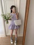 DAIIIBABYYY  -  Korean 2025 Retro Plaid Vest Dress Women Summer New Design Sense Drawstring Tied Flower Bud Short A-line Vestidos