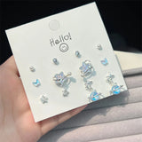 DAIIIBABYYY  -  Blue Pink Butterfly Bow Pearl Stud Earrings Set for Women Fish Tail Aurora Planet INS Korean Fashion Sweet Girls Earring Jewelry