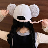 Daiiibabyyy  New Funny Plush Big Ears Baseball Caps Women Show Face Small Spring and Autumn Street Personality Versatile Hip Hop Men's Hat