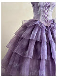 Daiiibabyyy  Summer New Women's Purple Slim High-Waisted Long Lolita Dress Versatile Bustle Black Birthday Adult Ceremony Princess Dress