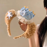 Daiiibabyyy  1 Pcs Women's Hair Hair Hoops Cute Kawaii Plush Sweet Hair Hair Hoops Multifunctional Taking Photo Washing Face Hair Accessories