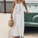 Daiiibabyyy  New Women Strapless Backless Loose Loungewear Dress Skin Friendly Comfortable Home Spaghetti Strap Solid Color Plus Size Dress