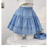 DAIIIBABYYY  -  Sweet Girl Mushroom Edge Splicing Color Contrasting Plaid Half Girls Summer 2025 High Waist A-line Layered Cake Skirt