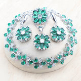 Daiiibabyyy 925 Silver Green Zircon Bridal Jewelry Sets Bracelets Earrings Rings Pendant Wedding Necklace Set Jewelry For Women