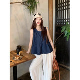 DAIIIBABYYY  -  Chic Women's Camis Square Neck Solid Off Shoulder Denim Camisole Loose Fungus Edge Korean Fashion Tanks Summer Trendy Female Top