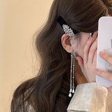 Daiiibabyyy  Neo Chinese Style Flocking Chinese Knot Rhinestones Imitation Pearl Water Drop Long Chains Retro Fringe Magnificent Hair Clips