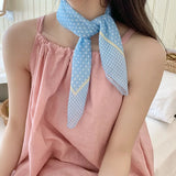 Daiiibabyyy  Women's Scarf Korean-style Small Square Scarves Fresh And Simple Purple Color Floral Floral Style Retro And Artistic Headscarves