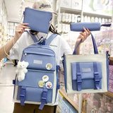 Daiiibabyyy  4Pcs/Set Large Capacity 4 in 1 Backpack Breathable Casual School Bag Multifunction School Rucksack College Backpack Teenage