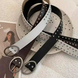 Daiiibabyyy  Fashion Waist Buckle Belt Y2K Punk Rivet Leather Belts Women Men Star PU Black Waist Strap Hollow for Jeans Skirt Decoraction