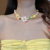 DAIIIBABYYY  -  Fashion Natural Wood Beads Necklaces for Women Bohemian Colorful Bead Egg Flower Necklaces Exquisite Girl Party Jewelry Gifts