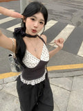 DAIIIBABYYY  -  Hot Girl Pure Lust Style Polka Dot Camisole Women's Summer V-neck Sleeveless Slimming Ruffled Ribbon Sling Tops Female Clothing