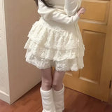 DAIIIBABYYY  -  Sweet Lolita Women Dance Skirts High Waist Ruffle Lace Splicing Female Cake Skirts Y2K Japanese Kawaii Ladies Puffy Mini Skirts