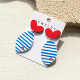 Daiiibabyyy  Ocean Blue Striped Print Fish Tail Acrylic Stud Earrings for Women Cute Beach Vacation Design Earrings Party Jewelry Gifts
