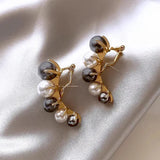 Daiiibabyyy  Creative Gray White Pearl Caterpillar Shaped Crescent Earrings Women Temperament Cool Earring Jewelry Gifts