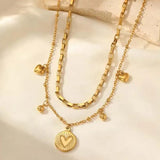 Daiiibabyyy  Stainless Steel Double Layer Heart Necklaces for Women Luxury Gold Color Love Beads Personality Choker Necklaces Jewelry Gifts