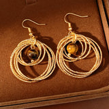 Daiiibabyyy  New Maillard Retro Tiger Eye Stone Round Hollow Earrings Elegant All-match Luxury High Grade Earrings For Women