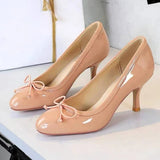 Daiiibabyyy  Elegant Patent Leather High Heels Women Round Toe Bowknot Office Women Shoes Shallow Fashion Designer Pumps Women Tacones Mujer