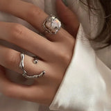 Daiiibabyyy 925 Sterling Silver Irregular Texture Twist Ring Female Simple Unique Design Sense Smooth Trend Fashion Party Couple